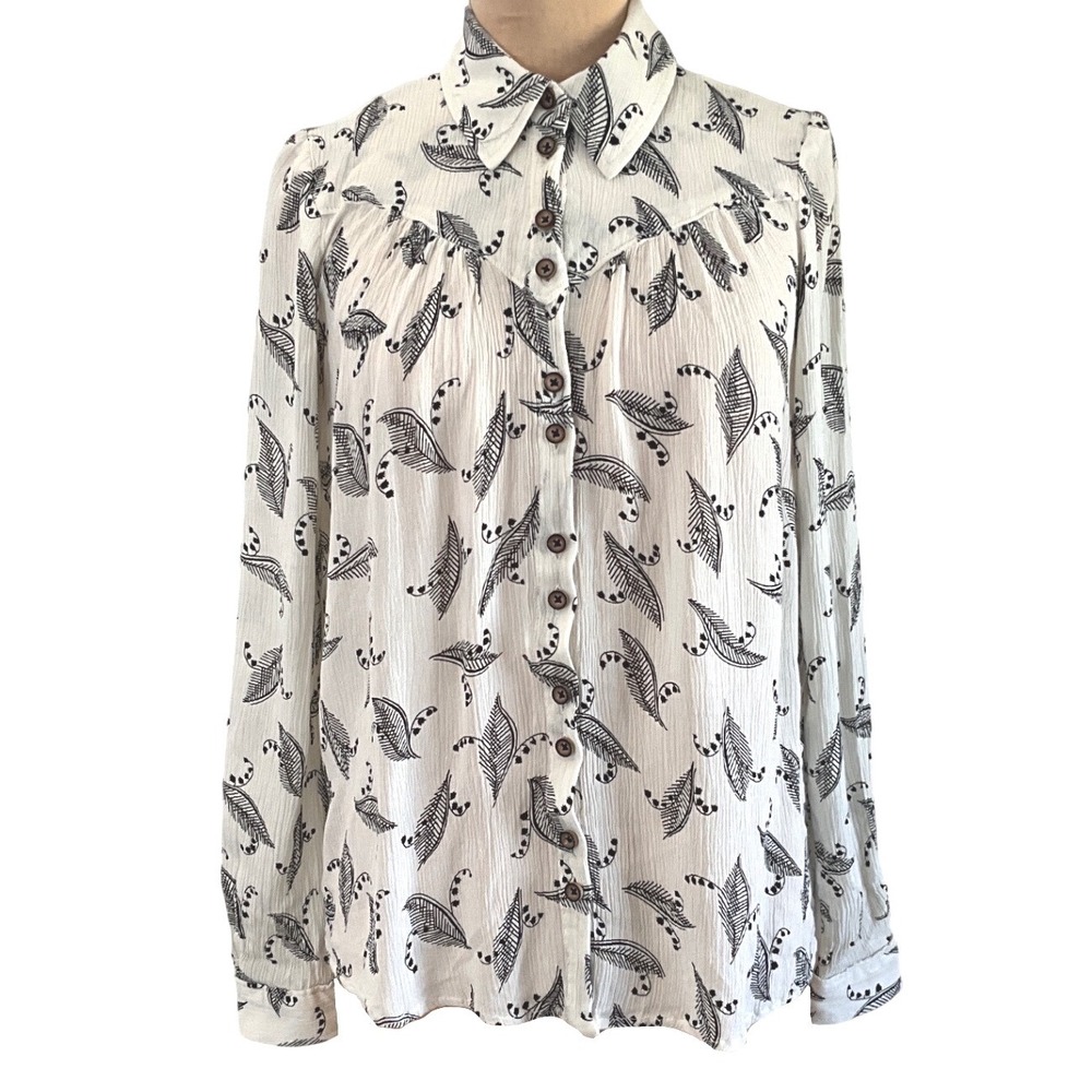 Anthropologie Maeve Bainbridge Lily of the Valley Botanical Blouse Cream Black 2